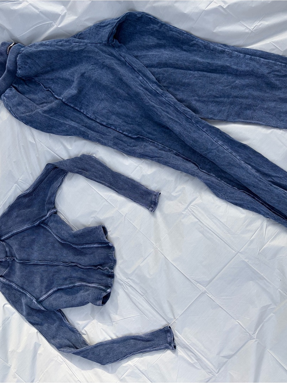 Fashion Nova Women's Blue Ribbed Two-Piece Pajama Set
